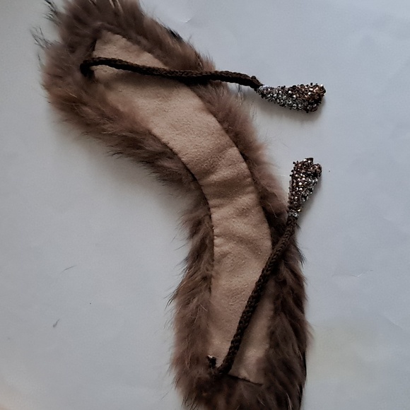 Fox Fur Collar Unisex Fleece Lined Warm Upcycled Beads Sequins Wool Ties OOAK - Picture 9 of 10